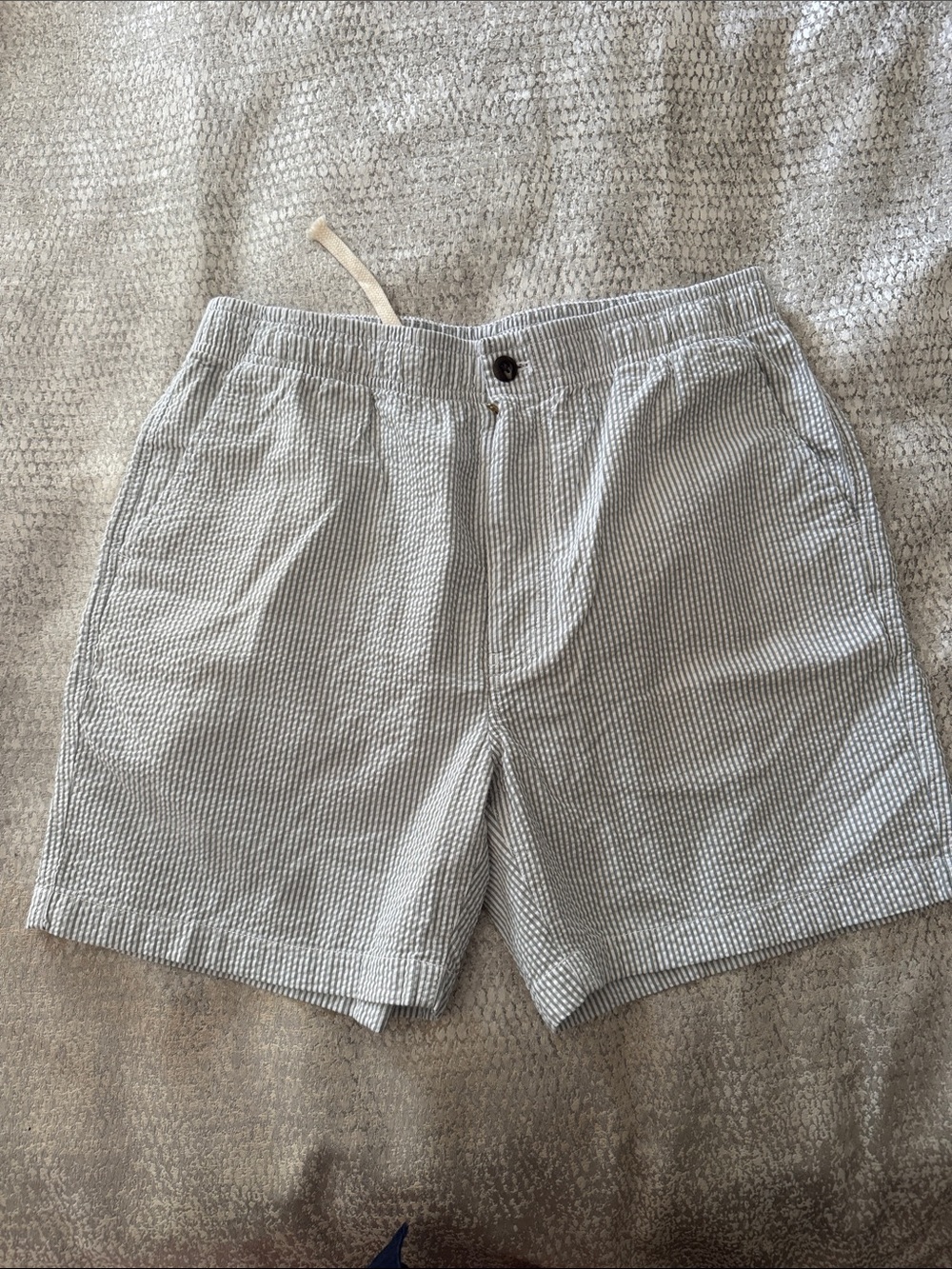 J. Crew Blue and White Seersucker Flat Front Shorts - medium